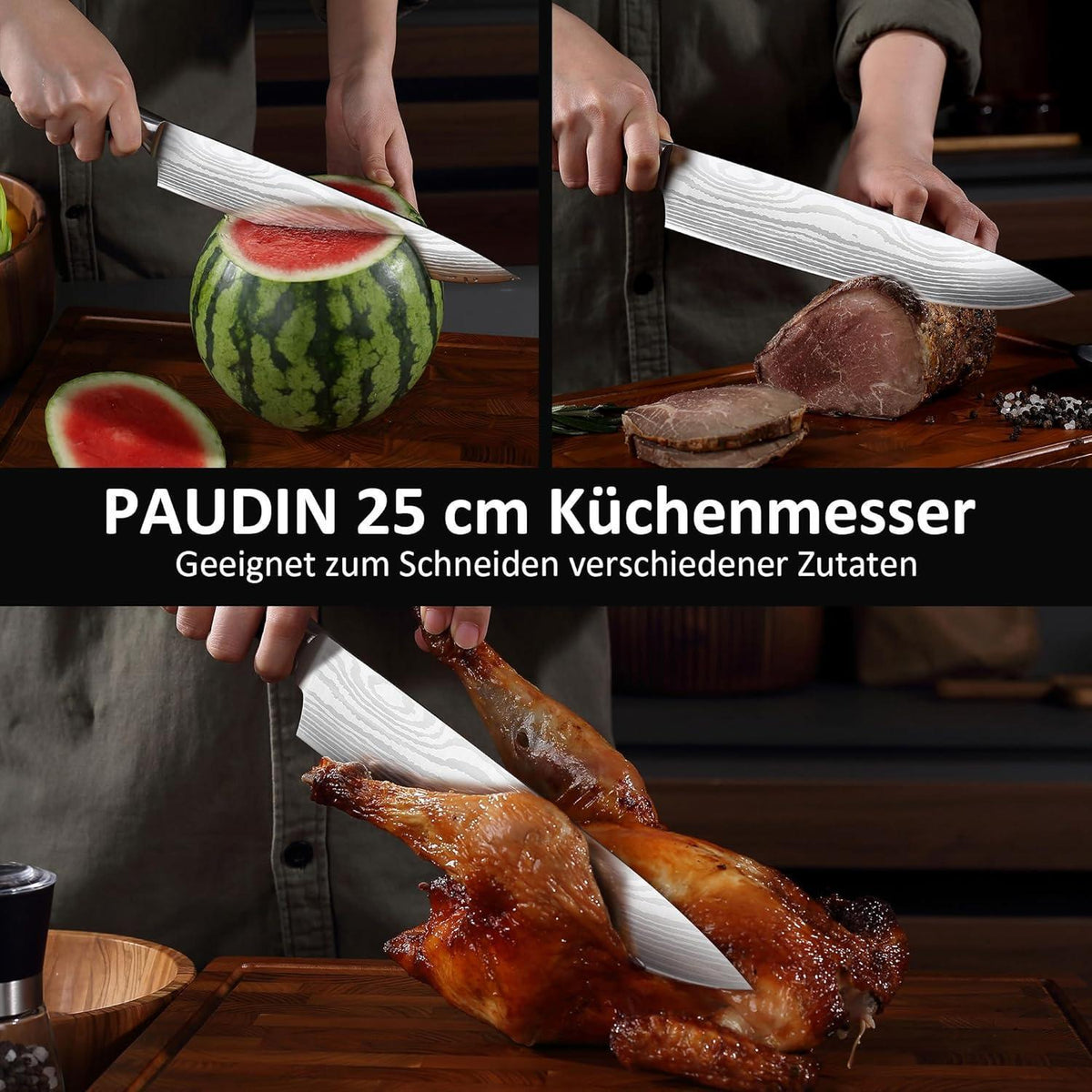 Profi Kochmesser 25 cm Edelstahl mit Pakkaholz Griff