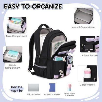 Schulrucksack Mädchen Set 3-tlg. – Schwarz, 3. bis 5. Klasse