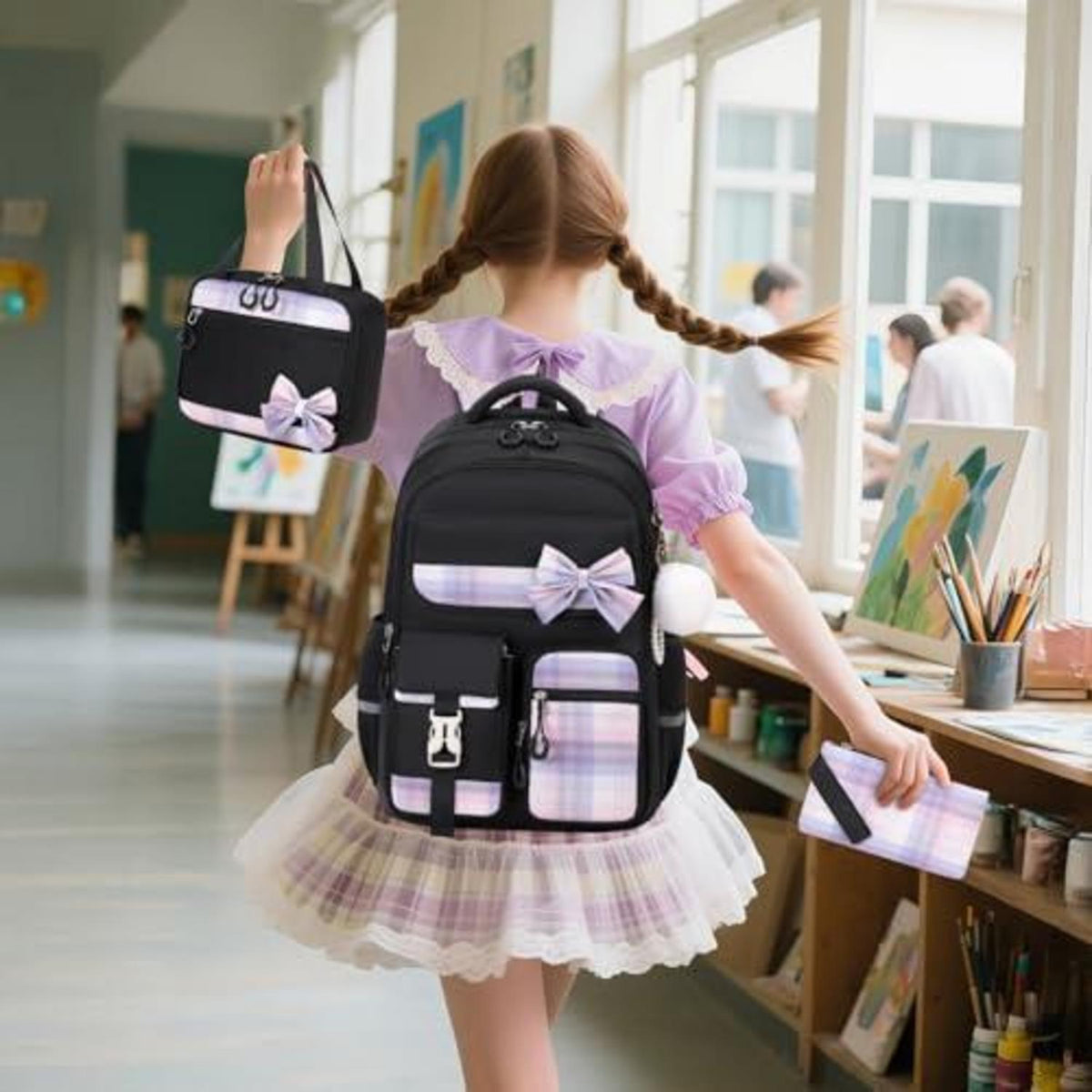 Schulrucksack Mädchen Set 3-tlg. – Schwarz, 3. bis 5. Klasse