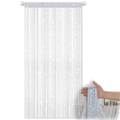 Fadenvorhang Balkontür 100x200cm - Weißer Fliegenvorhang mit Perlen