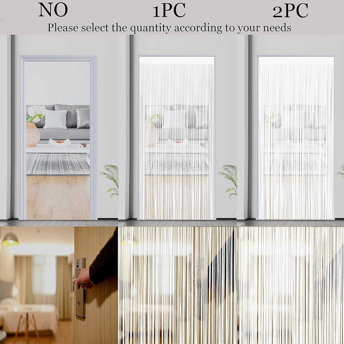 Fadenvorhang Balkontür 100x200cm - Weißer Fliegenvorhang mit Perlen