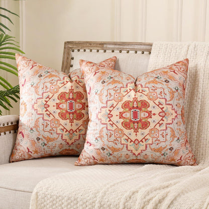 2er Set Boho Kissenbezüge 45x45 Beige - Ethno Deko Kissenbezug