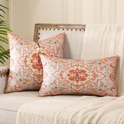 2er Set Boho Kissenbezüge 45x45 Beige - Ethno Deko Kissenbezug