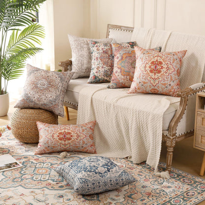 2er Set Boho Kissenbezüge 45x45 Beige - Ethno Deko Kissenbezug