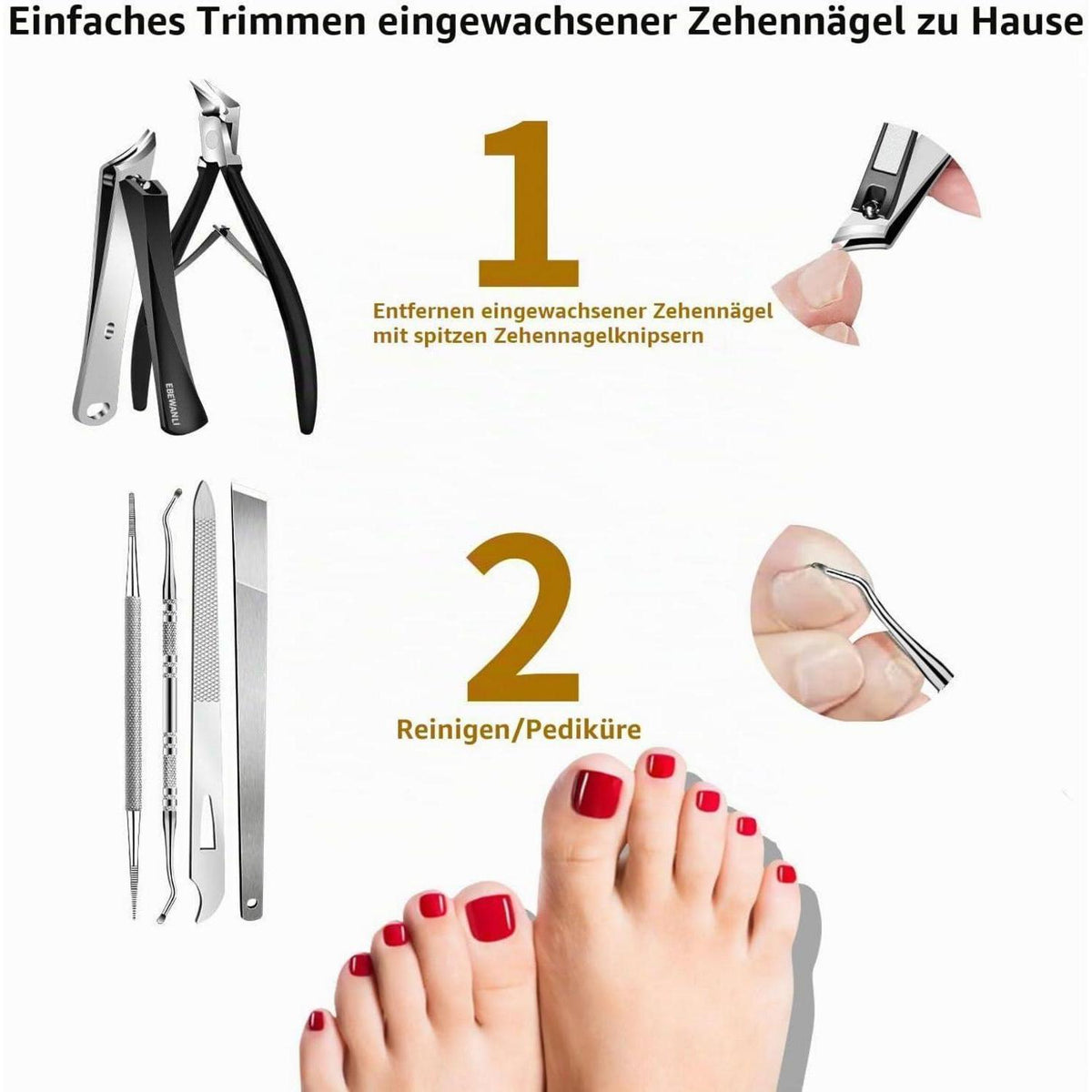 Pediküre Set für Eingewachsene Zehennägel – 6-teilig Edelstahl