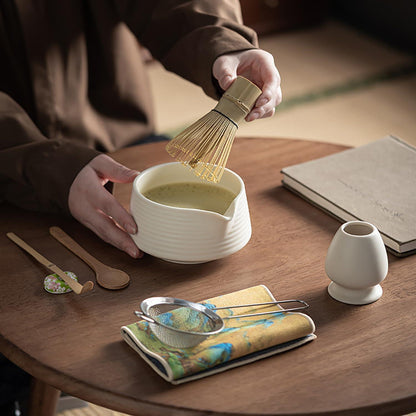 Matcha Tee Set 6-teilig Beige Weiß – Starter Set für Japanische Teezeremonie