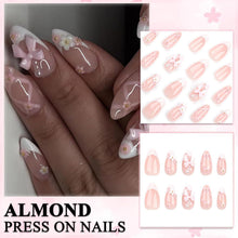 24 French Nägel mit Blume Schleife Design - Mandel Press On Nails