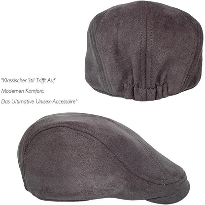 Schiebermütze Herren – Vintage Flat Cap Grau in Lederoptik