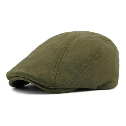 Schiebermütze Herren – Vintage Flat Cap Armeegrün in Lederoptik