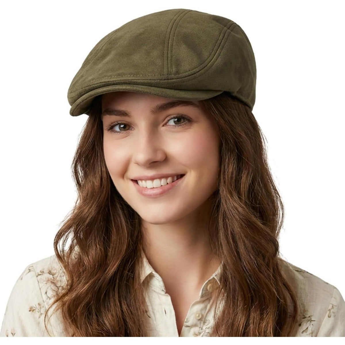 Schiebermütze Herren – Vintage Flat Cap Armeegrün in Lederoptik