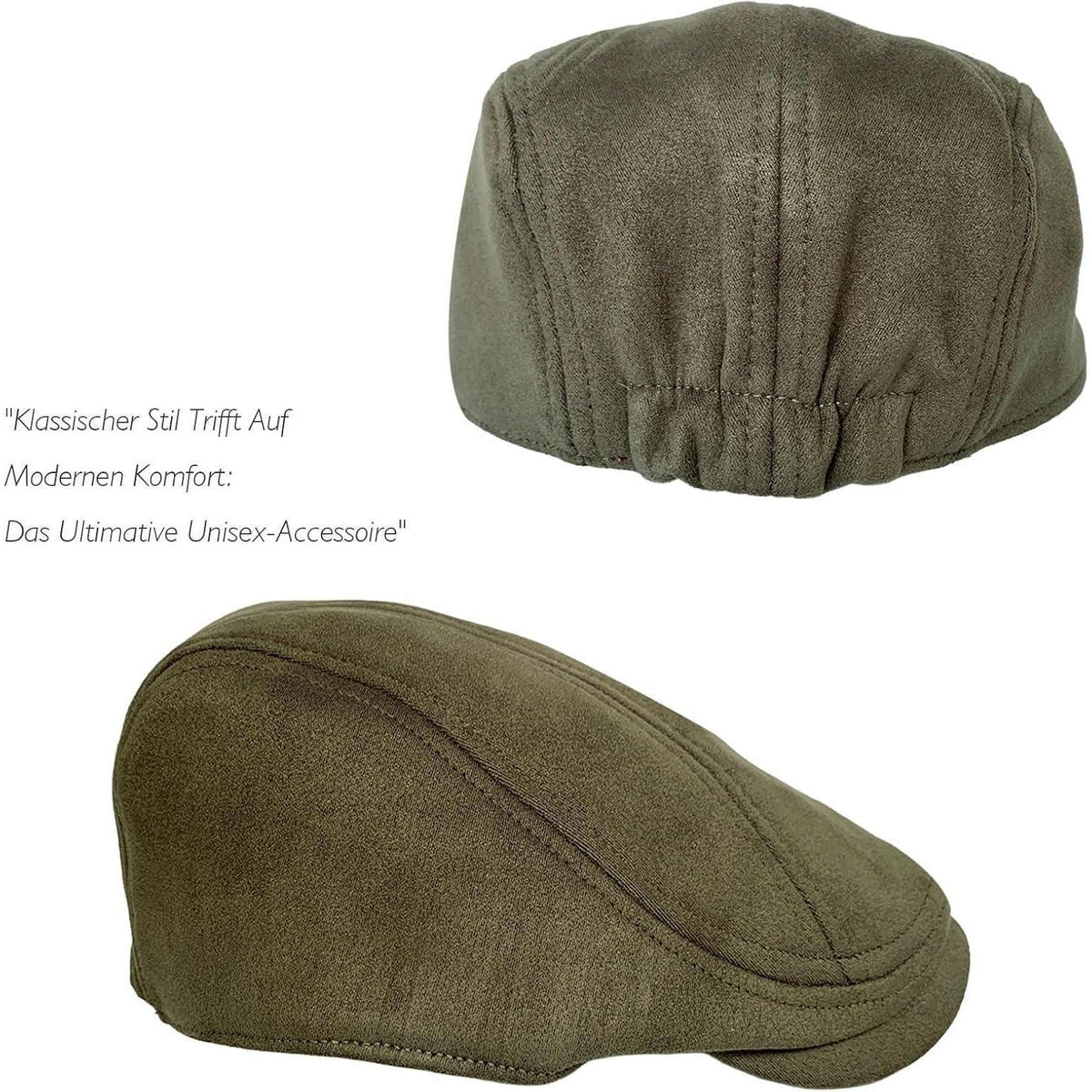 Schiebermütze Herren – Vintage Flat Cap Armeegrün in Lederoptik