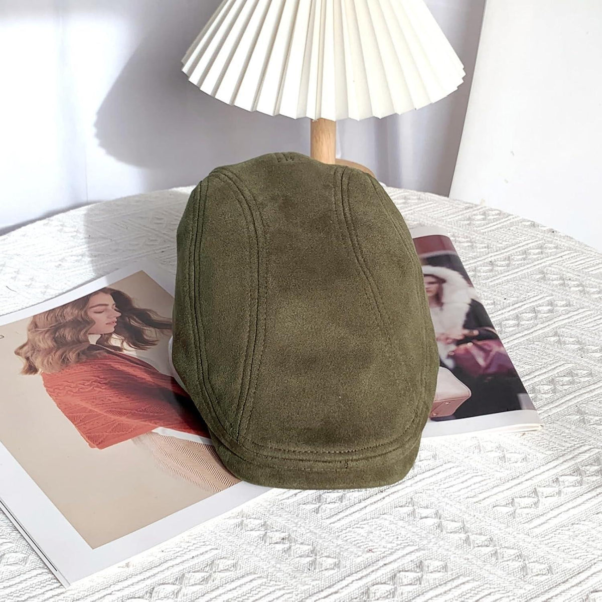 Schiebermütze Herren – Vintage Flat Cap Armeegrün in Lederoptik