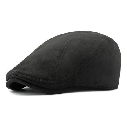 Schiebermütze Herren – Vintage Flat Cap Schwarz in Lederoptik