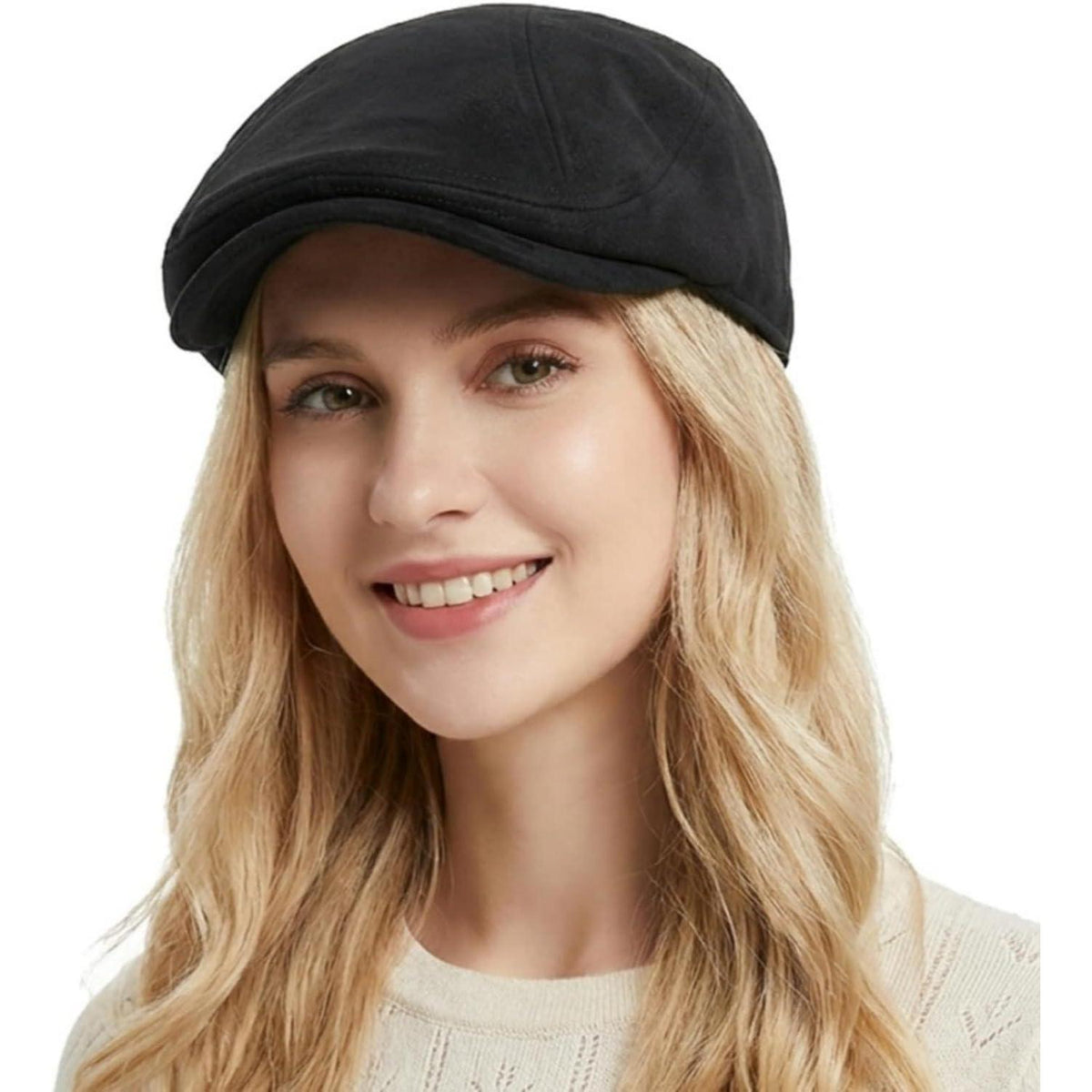 Schiebermütze Herren – Vintage Flat Cap Schwarz in Lederoptik