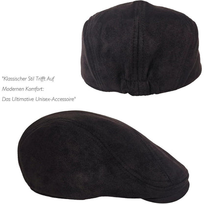 Schiebermütze Herren – Vintage Flat Cap Schwarz in Lederoptik
