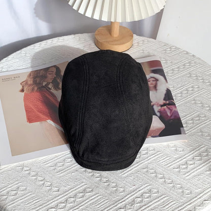 Schiebermütze Herren – Vintage Flat Cap Schwarz in Lederoptik