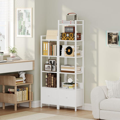 Bücherregal mit Schublade & 6 Ebenen – Weißes Standregal