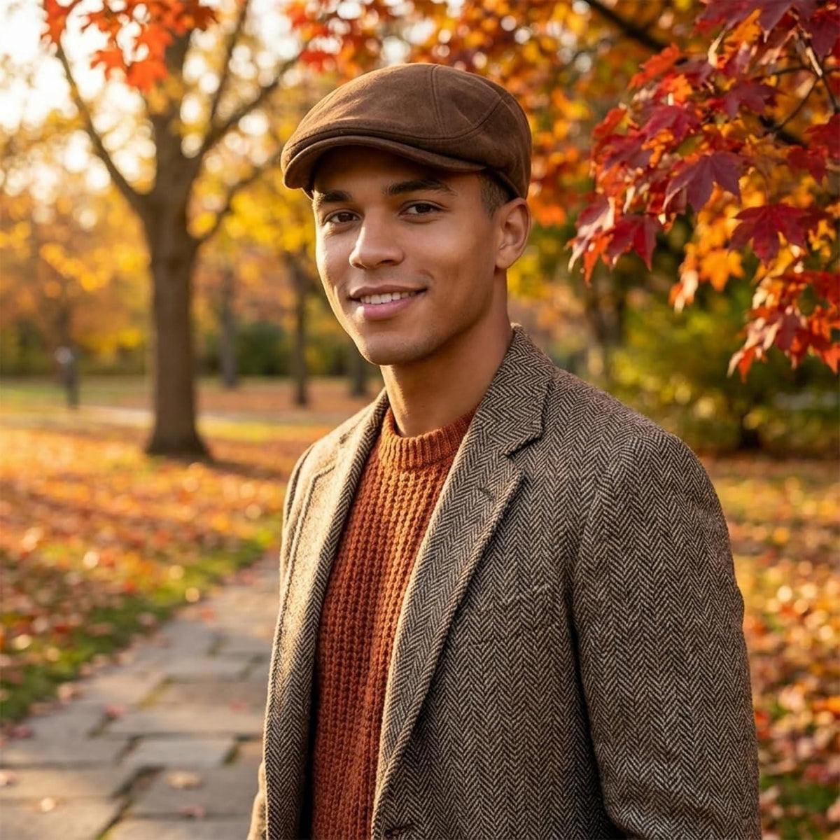 Schiebermütze Herren – Vintage Flat Cap Braun in Lederoptik