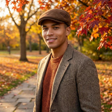 Schiebermütze Herren – Vintage Flat Cap Braun in Lederoptik