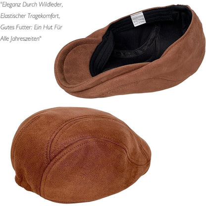 Schiebermütze Herren – Vintage Flat Cap Braun in Lederoptik