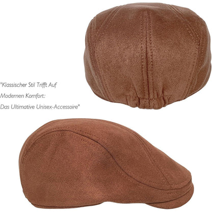 Schiebermütze Herren – Vintage Flat Cap Braun in Lederoptik
