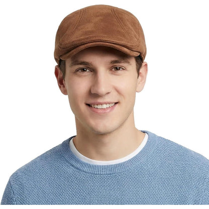 Schiebermütze Herren – Vintage Flat Cap Braun in Lederoptik