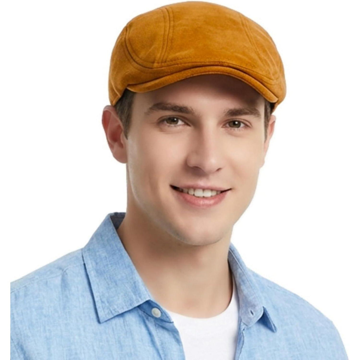 Schiebermütze Herren – Vintage Flat Cap Camel in Lederoptik