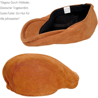 Schiebermütze Herren – Vintage Flat Cap Camel in Lederoptik