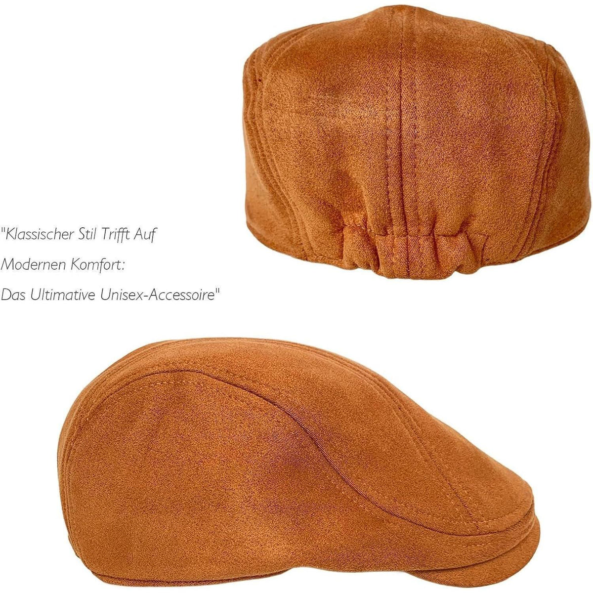 Schiebermütze Herren – Vintage Flat Cap Camel in Lederoptik