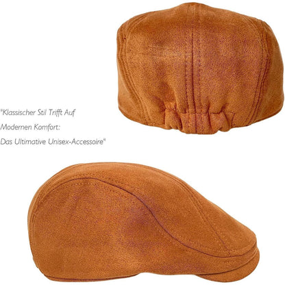 Schiebermütze Herren – Vintage Flat Cap Camel in Lederoptik