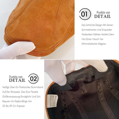 Schiebermütze Herren – Vintage Flat Cap Camel in Lederoptik