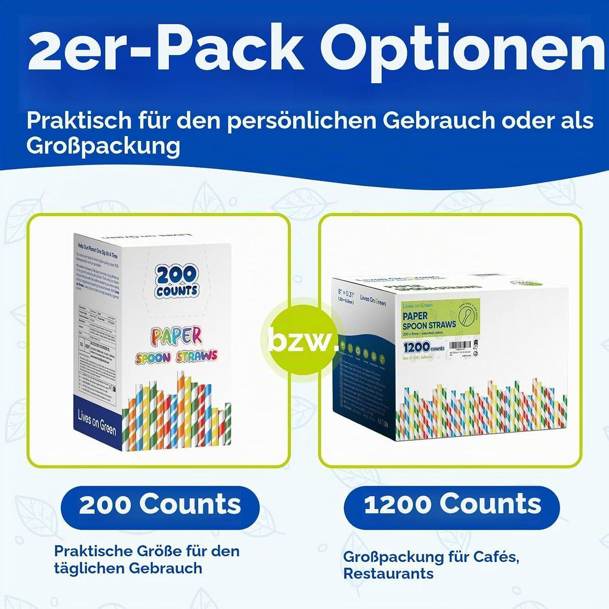 Papierstrohhalme mit Löffel – Bunte Streifen, 1200er Pack