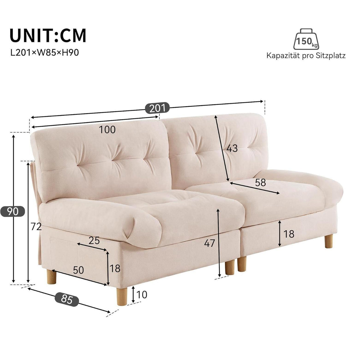 Wolkensofa 2-Sitzer – Bequemes Teddy-Samt Sofa mit Aufbewahrung