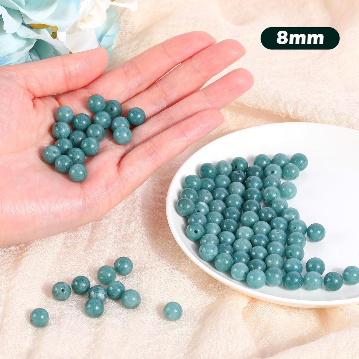 Aquamarin Perlen 8mm - 90 Stück für Schmuck & Basteln