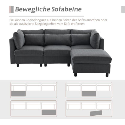 Graues Ecksofa 220cm mit Fußhocker & Lendenkissen
