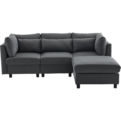 Graues Ecksofa 220cm mit Fußhocker & Lendenkissen