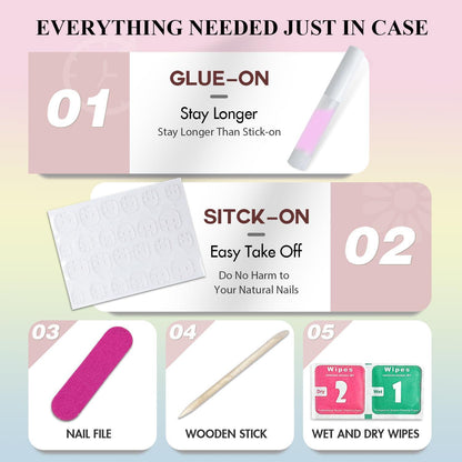 Kurze Press On Nails Rosa – Klebe Nägel Set für Damen & Mädchen