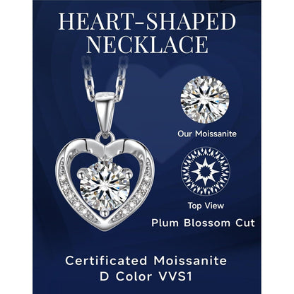 Silberkette Damen 925 Herzanhänger mit 0,5 Karat Moissanite
