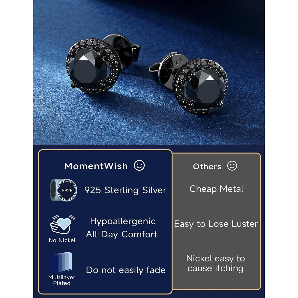 Schwarze Moissanite Ohrstecker 1 Karat 925 Silber Herren Damen