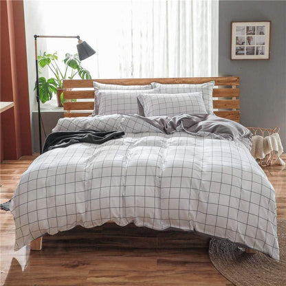 Weiß Kariertes Bettwäsche-Set 200x200cm mit Kissenbezügen