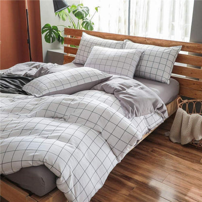 Weiß Kariertes Bettwäsche-Set 200x200cm mit Kissenbezügen