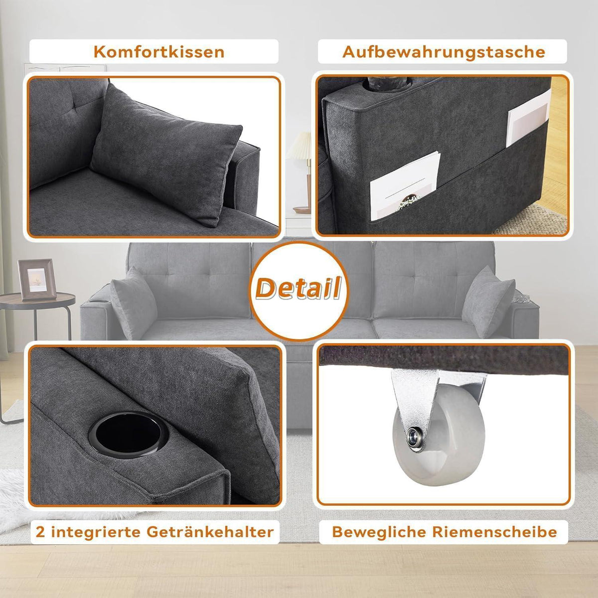 Graues Ecksofa mit Schlaffunktion & Bettkasten