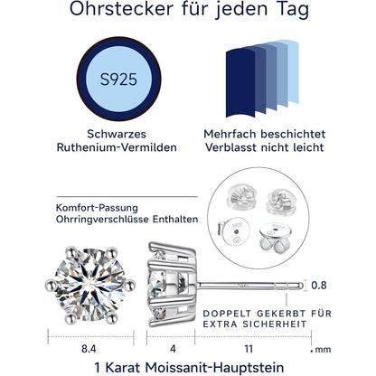 Moissanit Ohrstecker Silber 925 Damen – 3 Karat Stecker Ohrringe