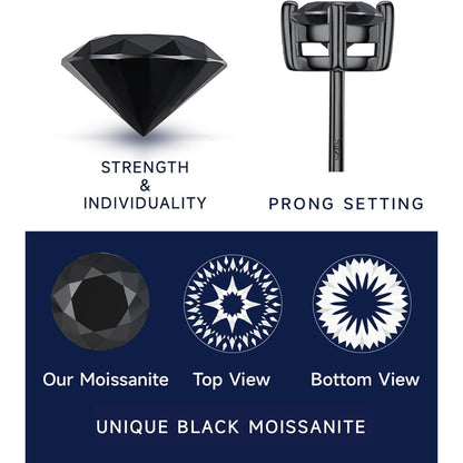 Schwarze Moissanite Ohrstecker 4 Karat 8mm 925 Silber Herren Damen