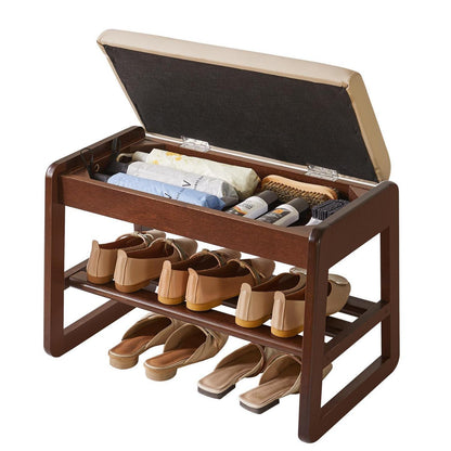 Massivholz Schuhbank mit Kissen & Klappdeckel – 60cm Walnuss