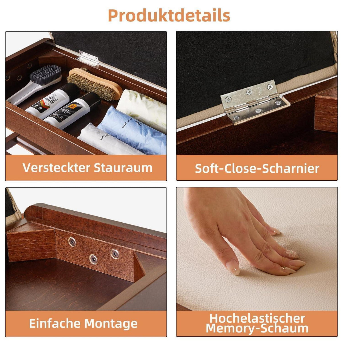 Holz Schuhbank mit Kissen & Klappdeckel – Sitzbank 100cm