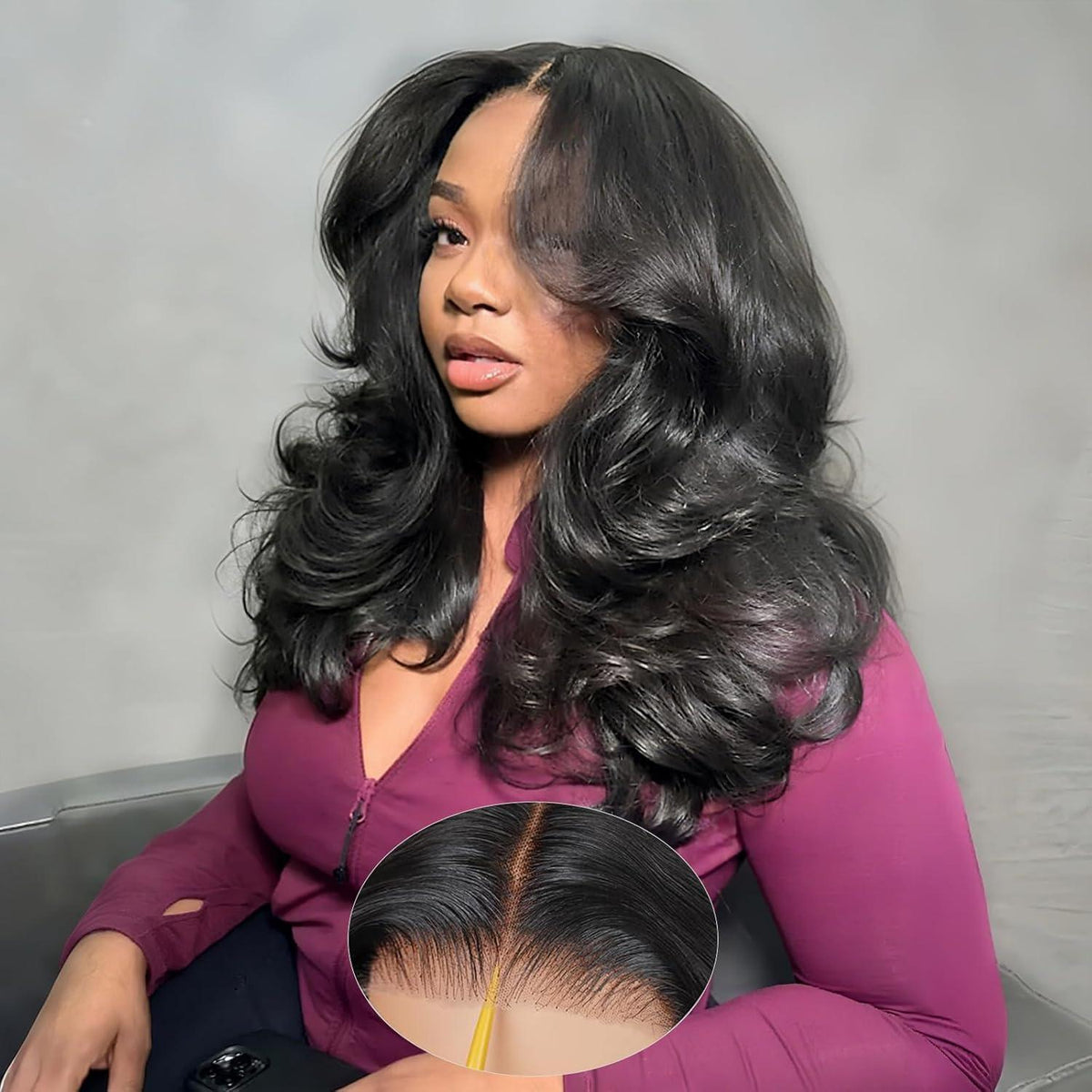 Echthaar Perücke mit Pony – Loose Body Wave, 22 Zoll