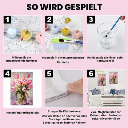 Malen nach Zahlen Rosa Blumen mit Rahmen für Erwachsene