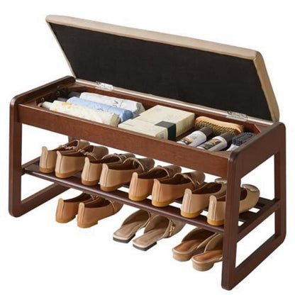 Massivholz Schuhbank mit Stauraum & Sitzkissen – 80cm Walnuss