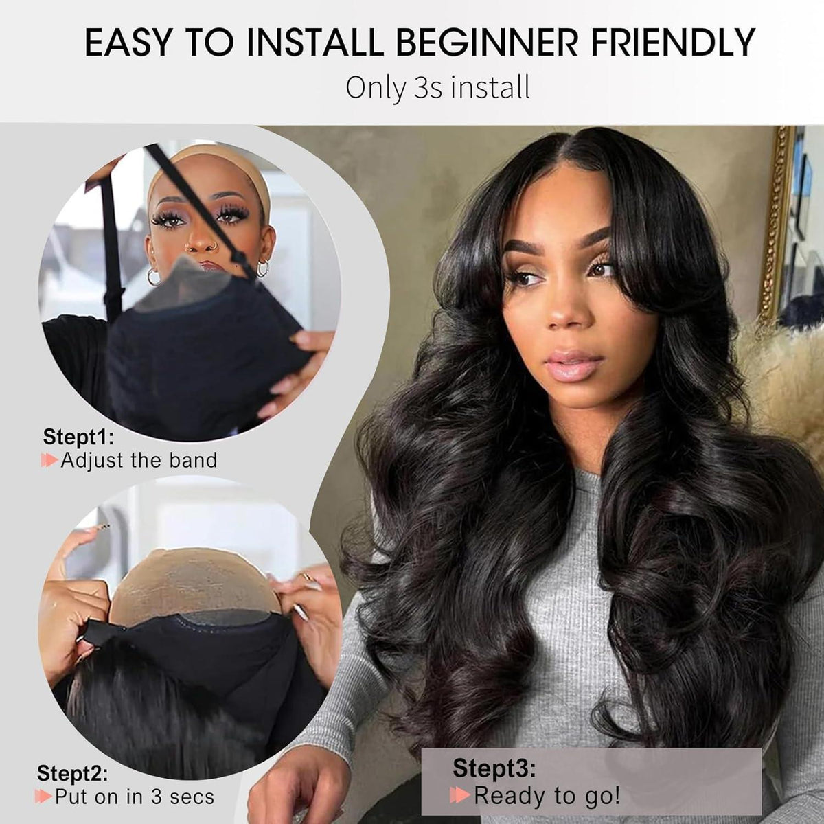 Echthaar Perücke mit Pony – Loose Body Wave, 40cm
